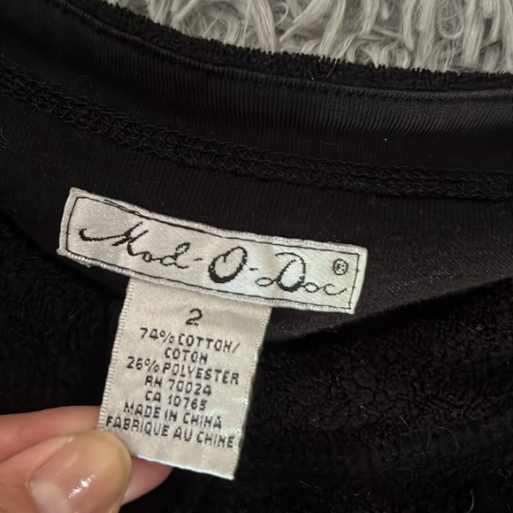 Black cardigan 2 French terry knit fleece M L pearl buttons classic Mod-O-Doc - Picture 2 of 5